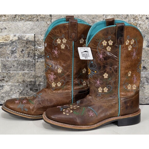 Smoky Mountain Girls Floralie Western Boots Brown Embroidered Square Toe 5.5 - Picture 3 of 15